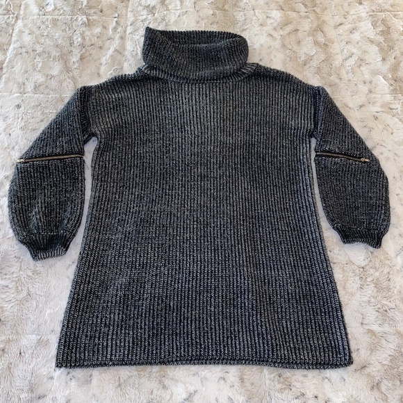 Rumor Oversized Gray Cowl Neck Sweater Zip Elbow Tunic Top Long Sleeve M - Picture 7 of 16